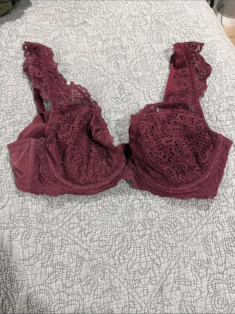 Cacique Crochet Lace Underwire Bra in Burgundy